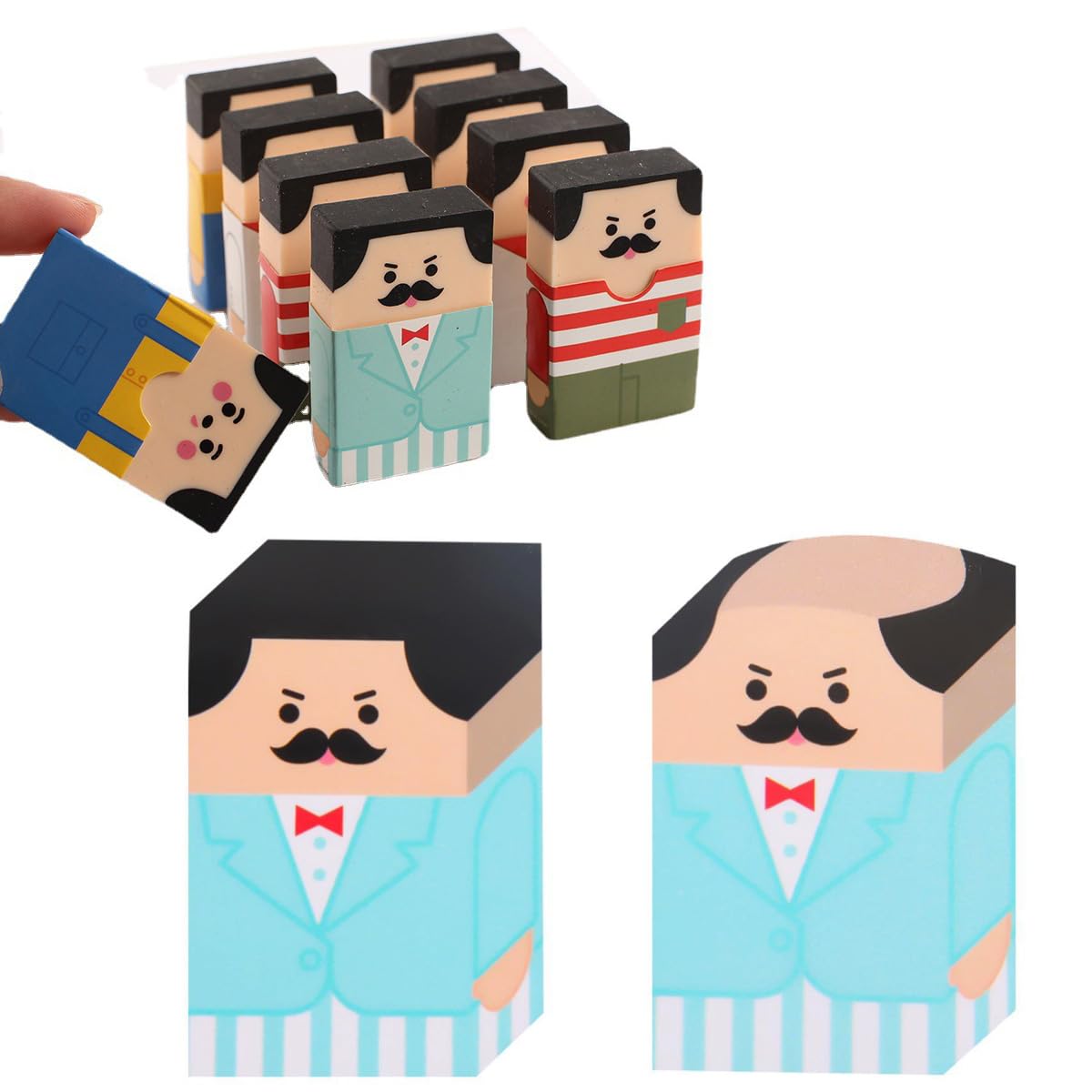 SIPLIV 12 Pcs Salaryman Erasers Bald Uncle Erasers Novelty Eraser from Hairy to Hairless