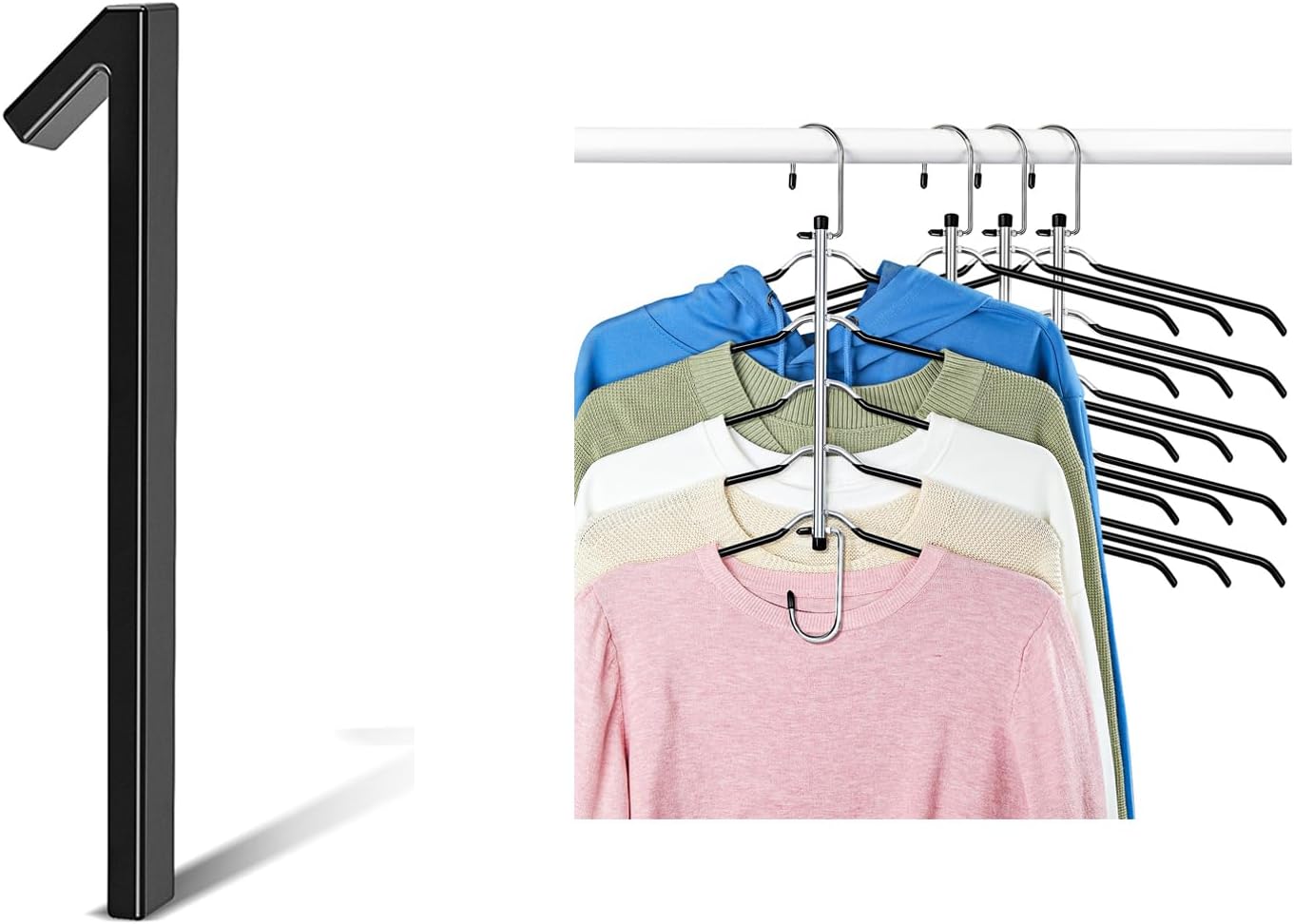5 Inch Floating House Numbers Modern House Numbers for Outside Black House Number 1, Clothes Hangers Space Saving Shirt Hangers Non Slip PVC Coating Shirt Organizer for Closet 4 Pcs