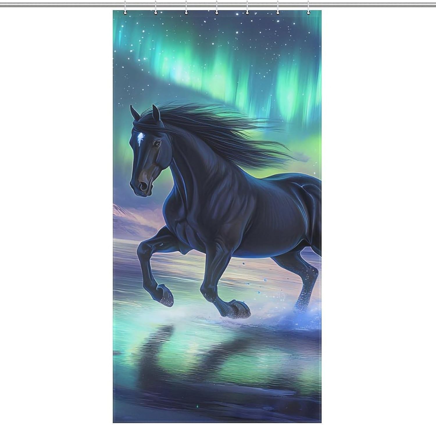 Horse Northern Lights Funny Shower Curtain for Bathroom 12 Hooks