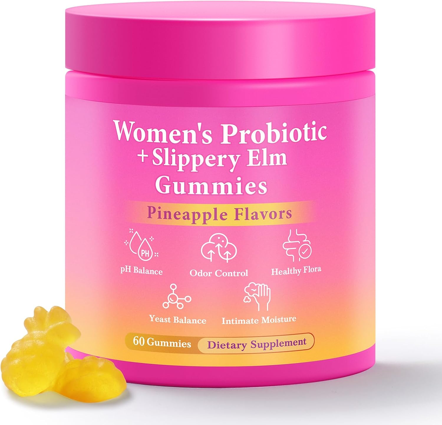 BURMINY Her Juicy Feminine Probiotics Gummies, Premium Feminine Balance Probiotics with Slippery Elm for Women's pH Balance and Freshness – Support Daily Wellness & Comfort 60 Pineapple Gummies