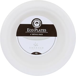 Emerald Tree-Free Farm to Paper Agricultural Waste Plate, 6" Diameter, White, 25/Box, 20 Boxes/Carton