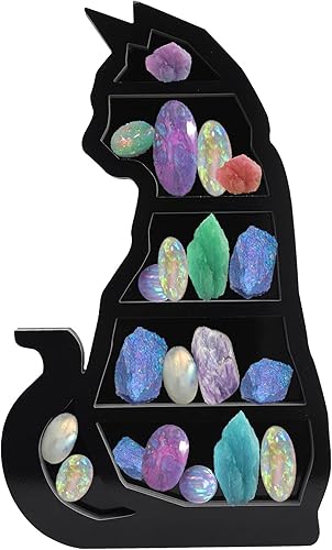 Miniatura 1 de Estante de exhibición de cristal de madera para gatos, bonito estante de cristal de fase lunar, estantes flotantes montados en la pared, estante de