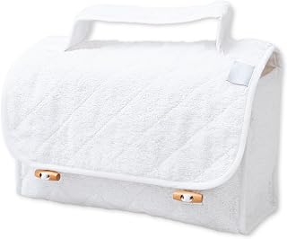 Neceser de viaje de rizo de algodón con interior impermeable | Bolsa de aseo | Dim 28x17x10 cm | Made in Italy | Blanco, Color blanco., Neceser de esponja blanca acolchada, cierre con alamares