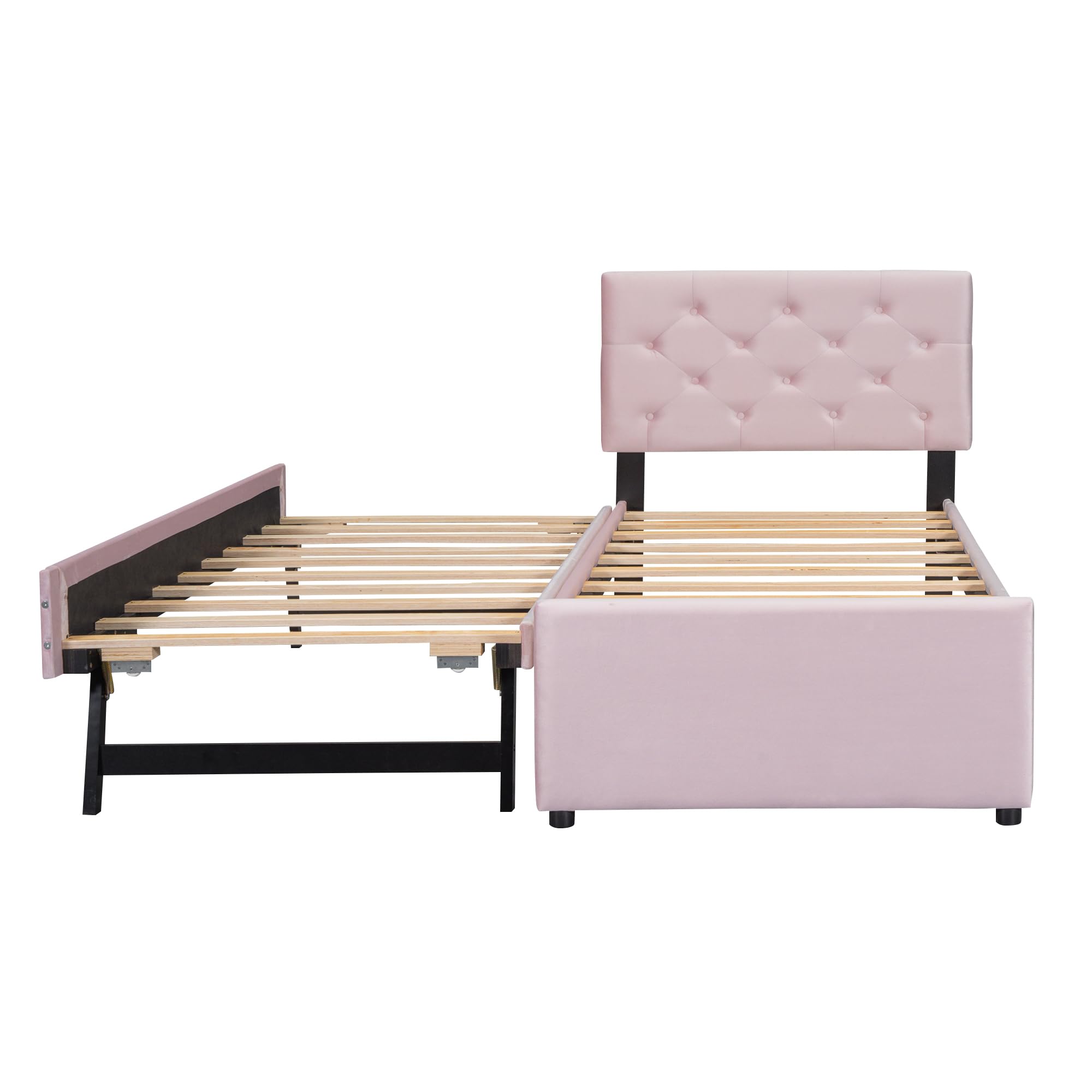 Cama acolchada 90 x 200 cm, somier (sin colchón), nido de terciopelo, minimalista (rosa)