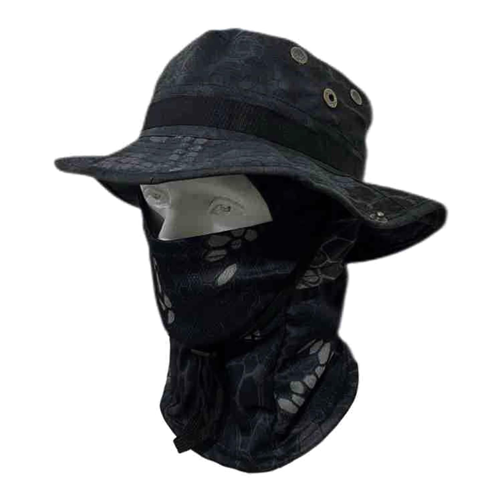 matumou Camouflage Hat with Balaclava Face Mask, UV Men Wide Brim Hat, Breathable Bucket Hat for Outdoor Fishing Hiking Cycling