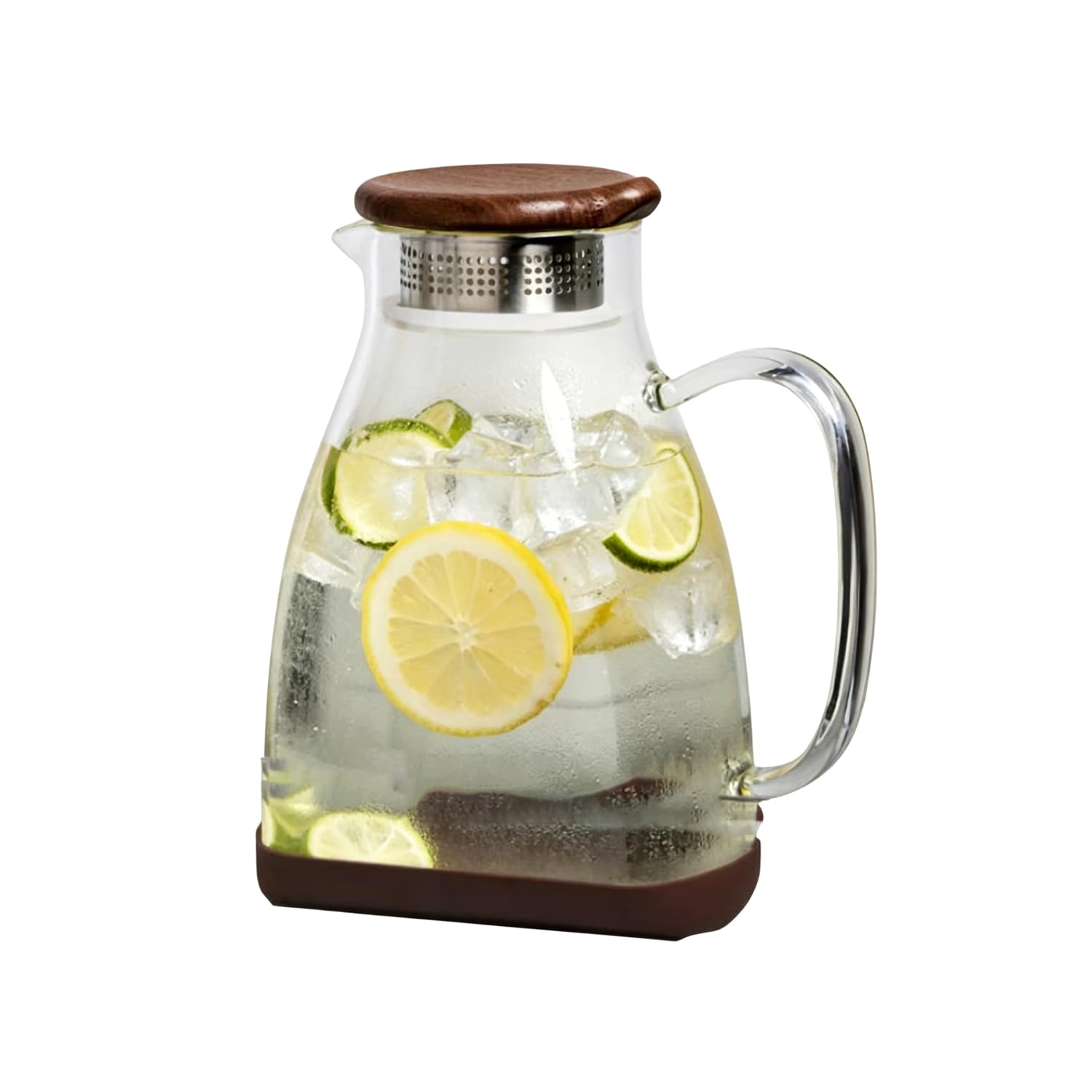 Jarra Agua Cristal con Tapa Jarra Agua Nevera para Té Helado Leche Jugo Bebida Fría y Caliente Resistente al Calor Tapa de Tetera de Madera