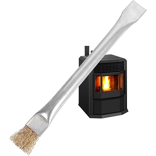 Professional Steel Wire Brush for Pellet Stove Cleaning, Steel Brush with Scraper, Metal Long Handle,Suitable for Removing residues (1pcs)