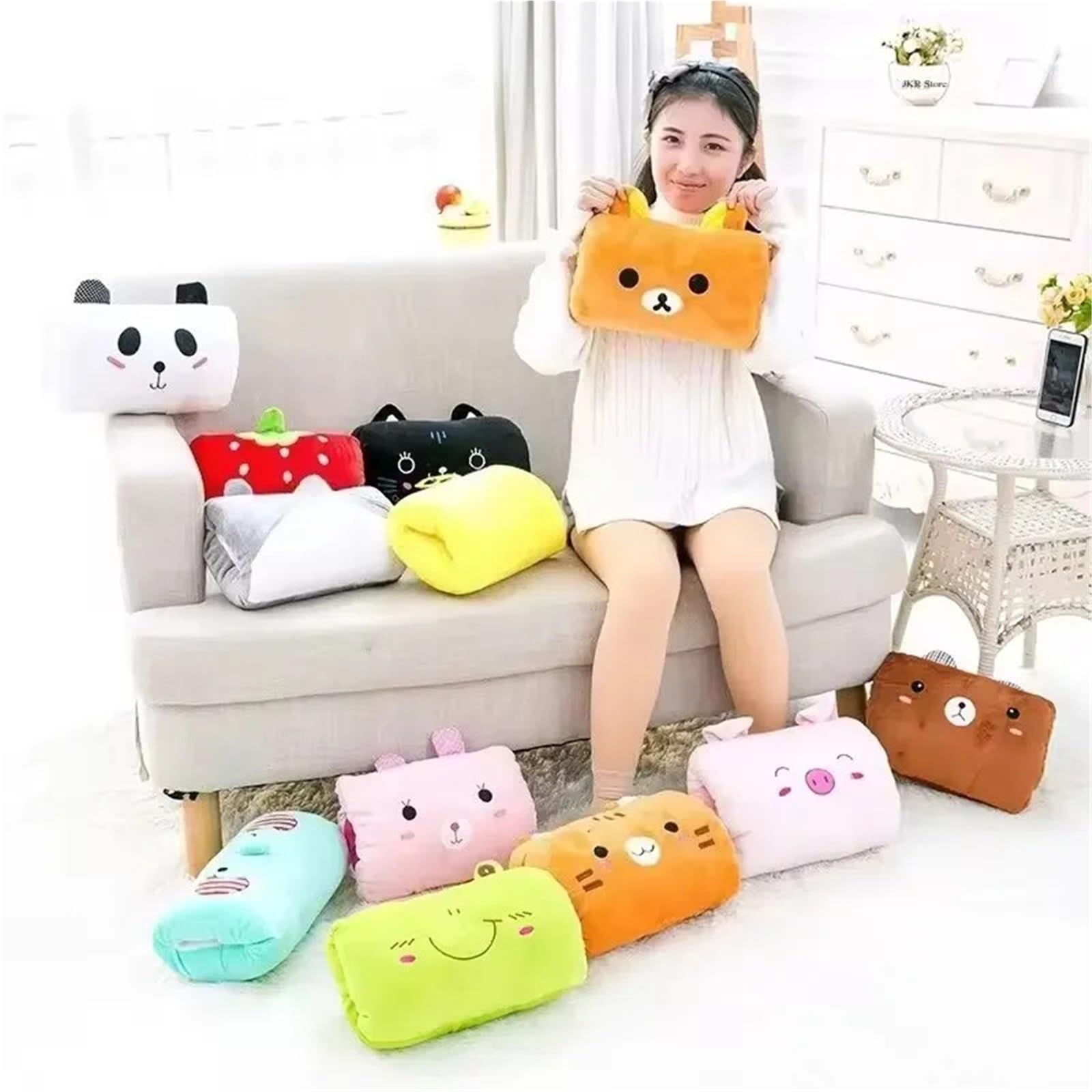 Almohada de invierno para niños, diseño de dibujos animados Suho, calentador de manos, almohada de brazo, regalo para niños (rosa)