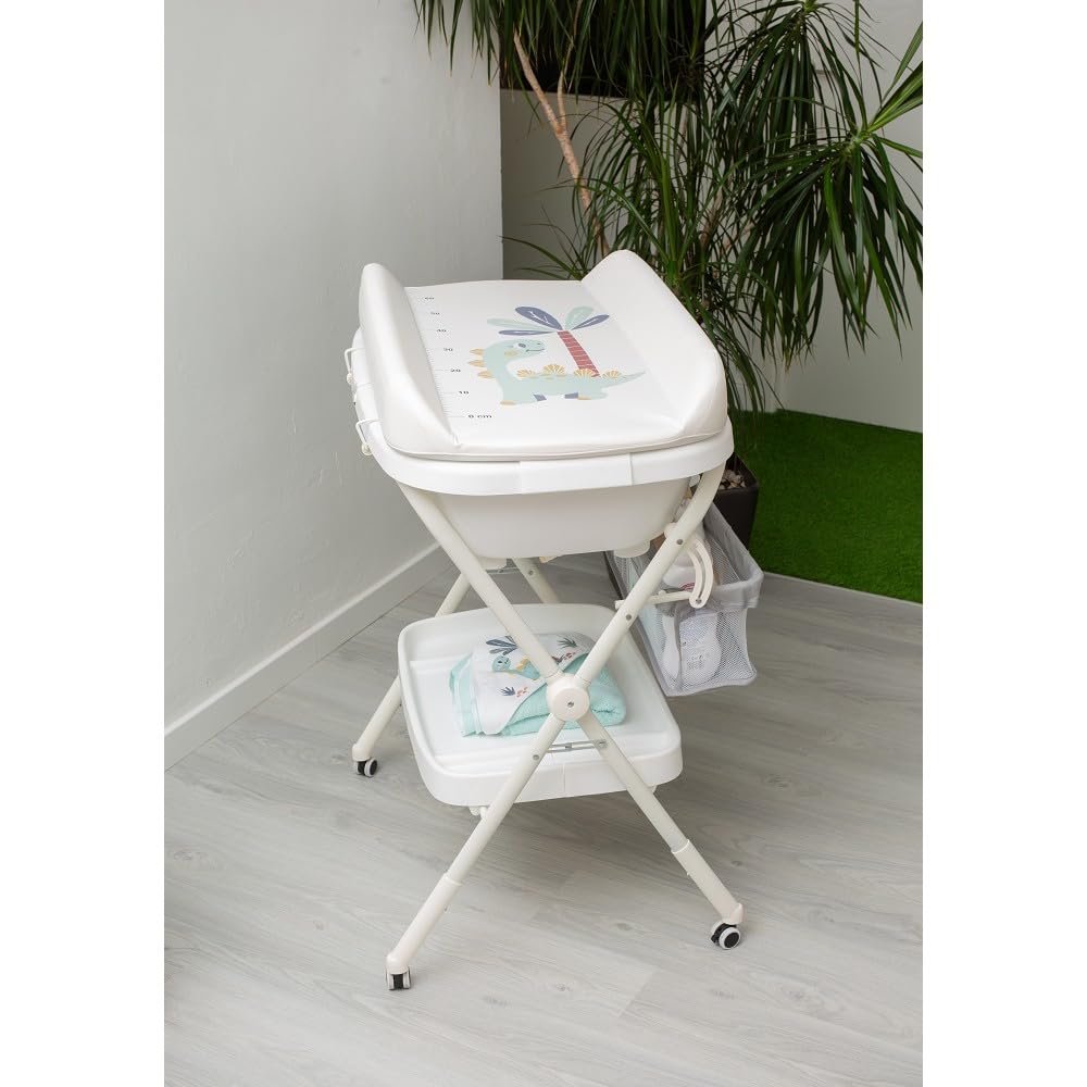 Interbaby Bañera Bebé Cambiador Plegable Patas, Ruedas, Hamaca (Estrellas) | Bañera con cambiador 2 en 1, hamaca anatómica extraíble, patas antideslizantes, altura ergonómica, portátil