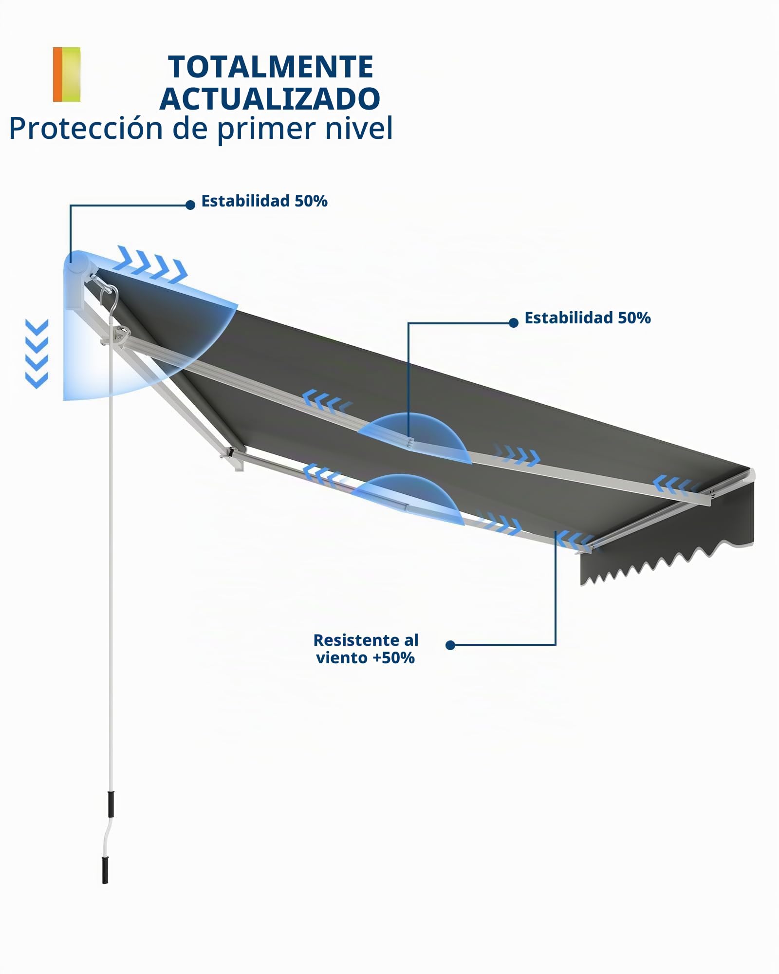 Garvee Toldos Exterior Terraza Grande Retráctil 3.5m,Gris | Anti-UV, Sin Taladrar, Altura Ajustable, Soporte metálico aluminio-hierro, Resistente al viento, Terraza, Balcón, Patio