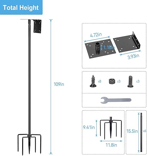 Miniatura 2 de Bastón de pajarera, 1 paquete de 109 pulgadas, kit de montaje de poste de comedero de pájaros resistente con base de 5 puntas para exteriores,