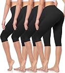 4 Pack Capris Leggings for Women -High Waisted Knee Length Leggings Buttery Soft Workout Yoga Biker Shorts for Casual Summer