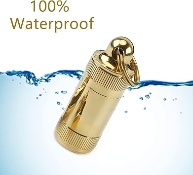 Portable Pill Case Container, Mini Brass Waterproof Pill Storage Box | Small Metal Pill Match Case,Keychain Pill Holder Medicine Organizer for Pocket, Purse, Necklace, Outdoor Travel/Camping