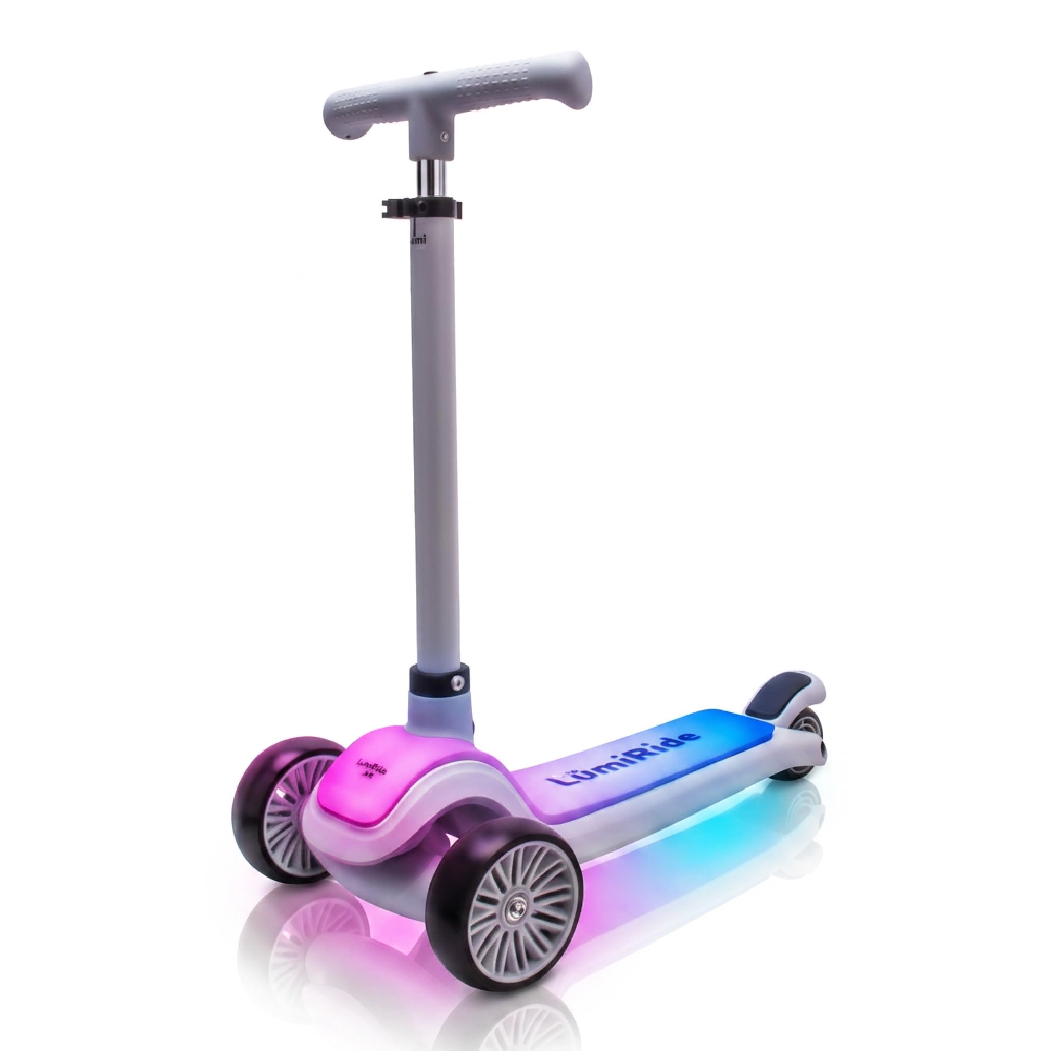 LUMI RIDE Monopattino bambino 3 anni Balance Tre Ruote LED, Pieghevole, Manubrio Regolabile, Freno a Pedale, Pedana Antiscivolo, Manubrio Removibile