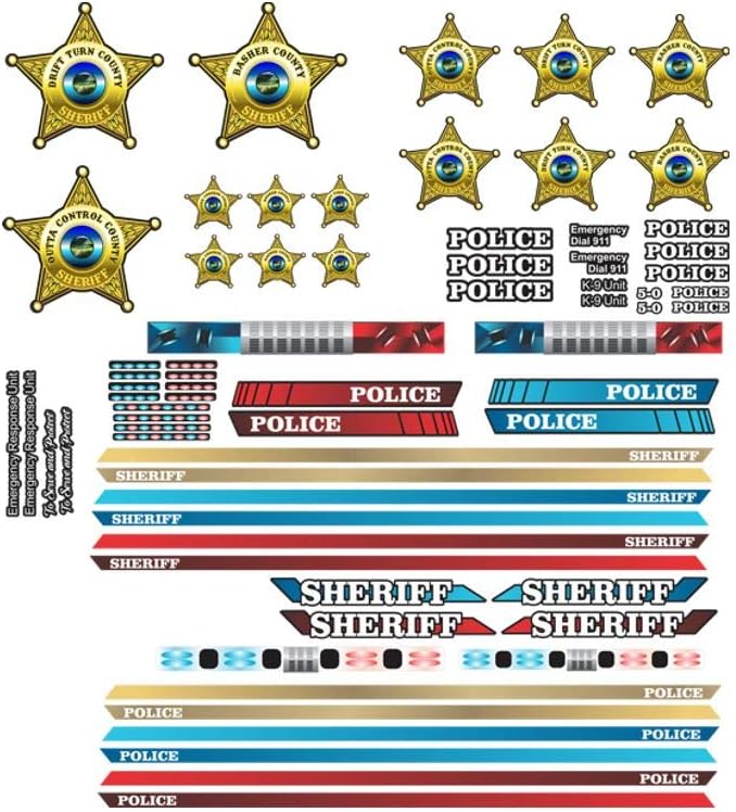 RC Car Truck Decals Stickers - Sheriff - Choose from 2 Set Styles 1/10 1/8 Scale (Modern Style Set)