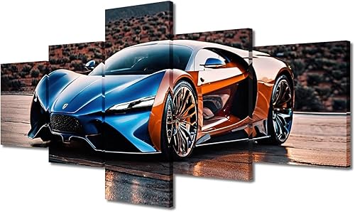 Miniatura 69 de TUMOVO Pintura retro para motocicletas, impresiones artísticas de motocicleta Cyberpunk, 5 piezas, lienzo, arte de pared, arte de pared Giclée,