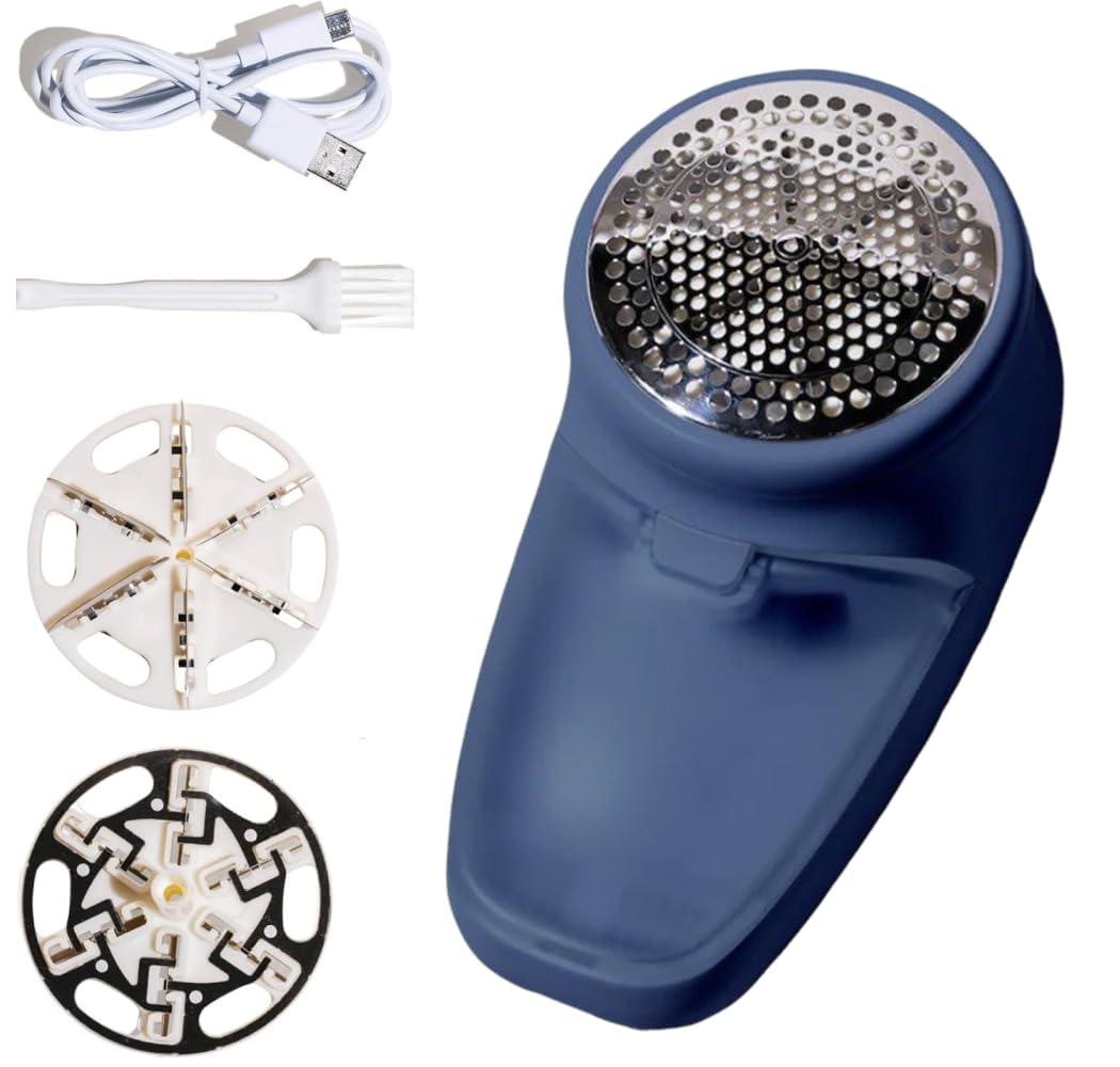 Nori Trim Fabric Shaver - Lint Remover for Clothes & Furniture Couch Pilling - Sweater Pill Remover - Clothes Shaver with 6 Precision Blades - Wireless and Rechargeable - Navy
