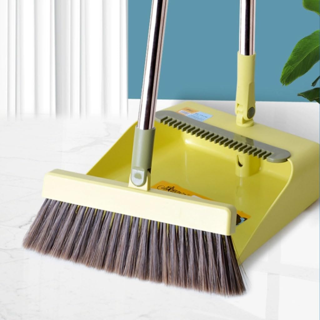 Moderno Juego de Escoba y recogedor Plegables, Escoba giratoria de Mango Largo de Acero Inoxidable con recogedor para el hogar Conveniente