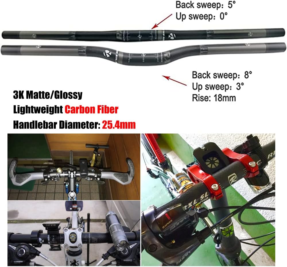 RXL SL Carbon 31.8 25.4 Mountain Bike Handle bar 3K Glossy/Matte Bicycle Handlebars Ergonomic Design Flat/Riser for Outdoor Sports Cycling 640/660/680/700mm