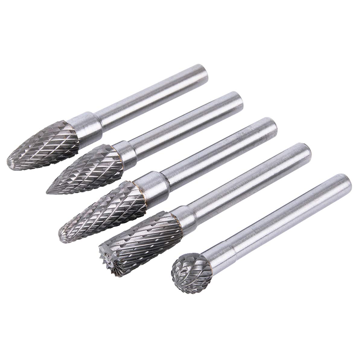 5PCS 6×10mm Fraises Double Coupe Rotatives Carbure de Tungstène Die Grinder Bit 6.35mm Tige Cylindrique de Gravure Rotatif Burres Pour Travail du Bois, Métal Polissage, Gravure, Perçage