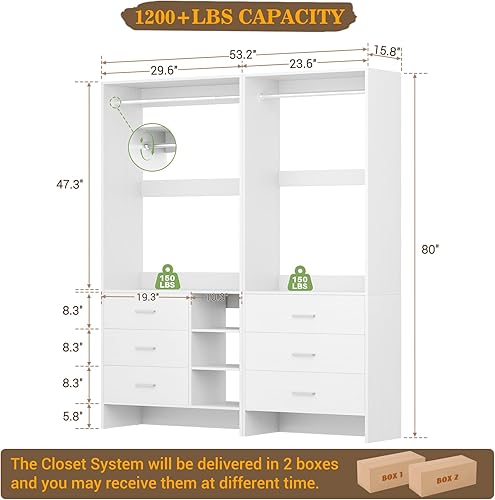 Miniatura 7 de Aheaplus Sistema de armario con 6 cajones, sistema organizador de armario de madera de 4.5 pies, armario pequeño o armario pequeño, perchero con