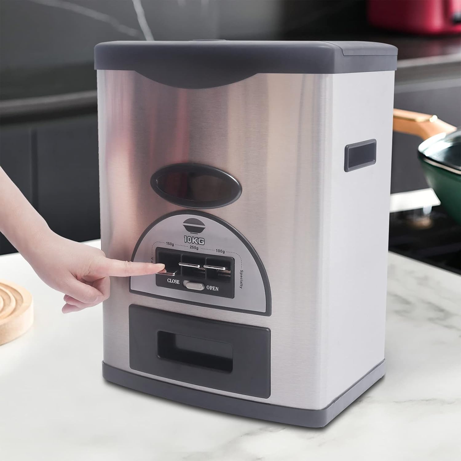 22.05 Lbs Rice Dispenser,Rice Storage Container with Lid,Automatic Rices Dispensing,Household Rice Bucket,Food Dispenser Container,Storage Container for Cereal (10kg Black)