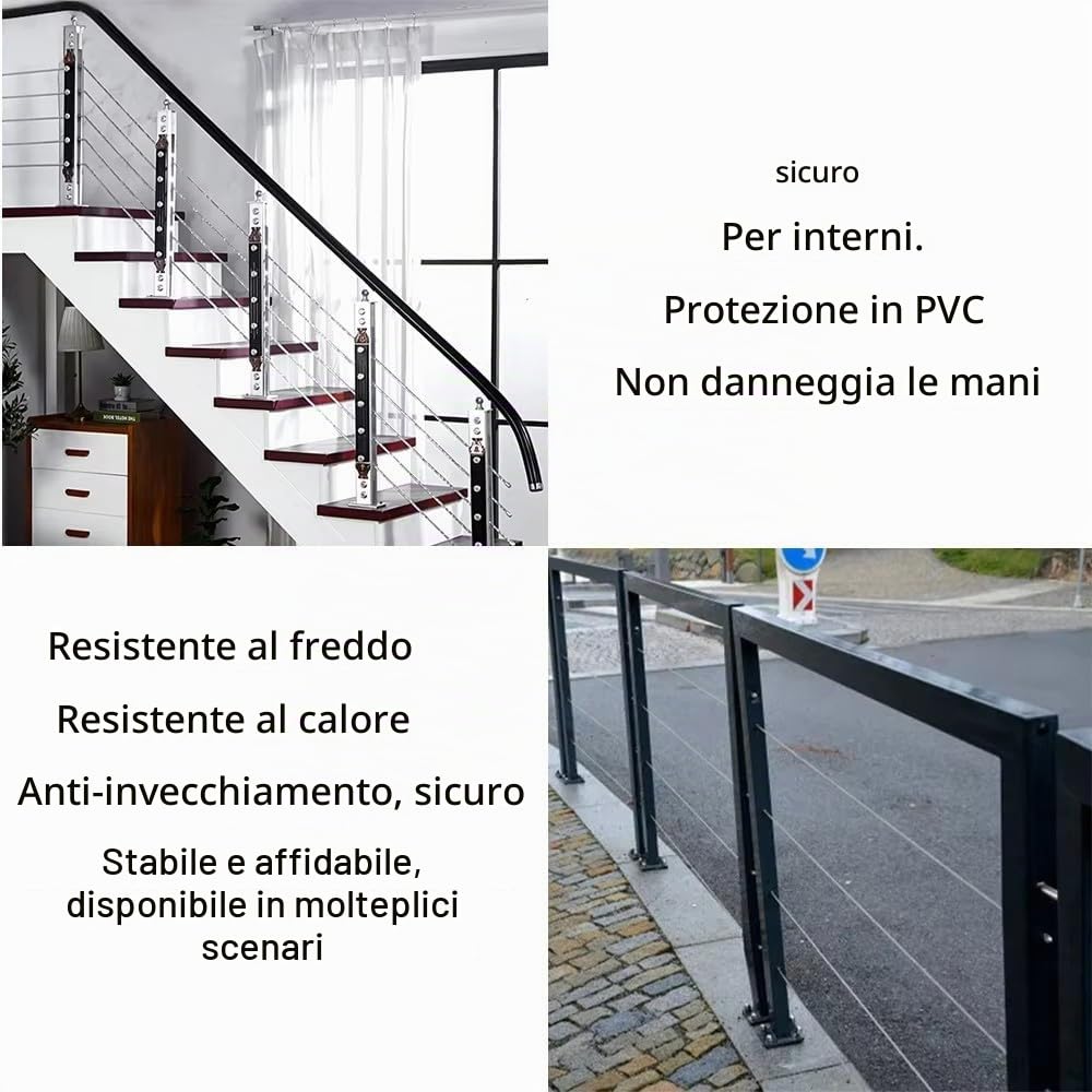 NEWFUN Garden Wire/Cable Railing Kit, 100M cavo acciaio 3mm, Set di cavo acciaio 3mm, ditale, adatto per filo di tensione per recinzioni, fune metallica per lampade da esterno, fune per tende