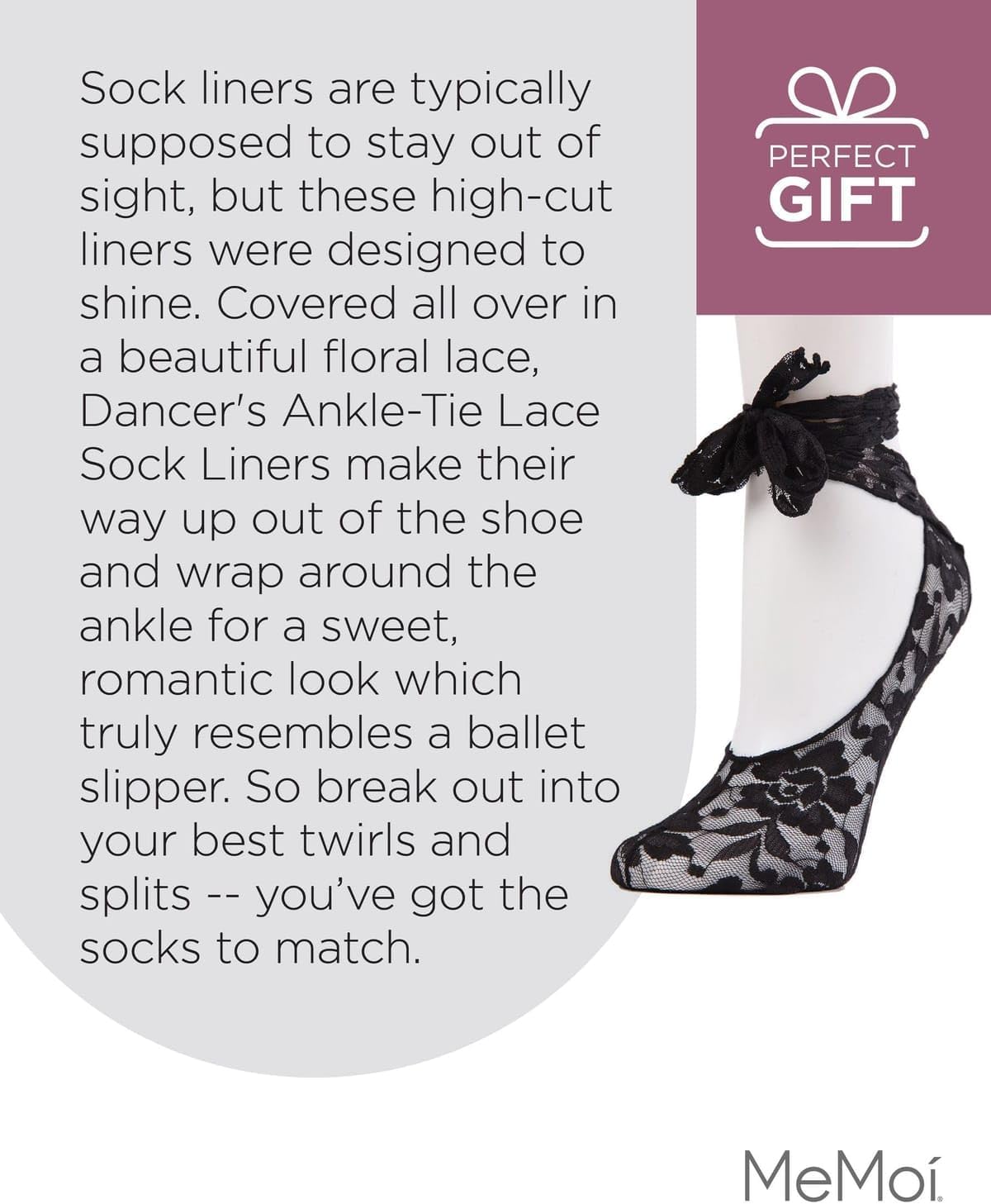 MeMoi Dancer's Ankle-Tie Lace Liner Socks