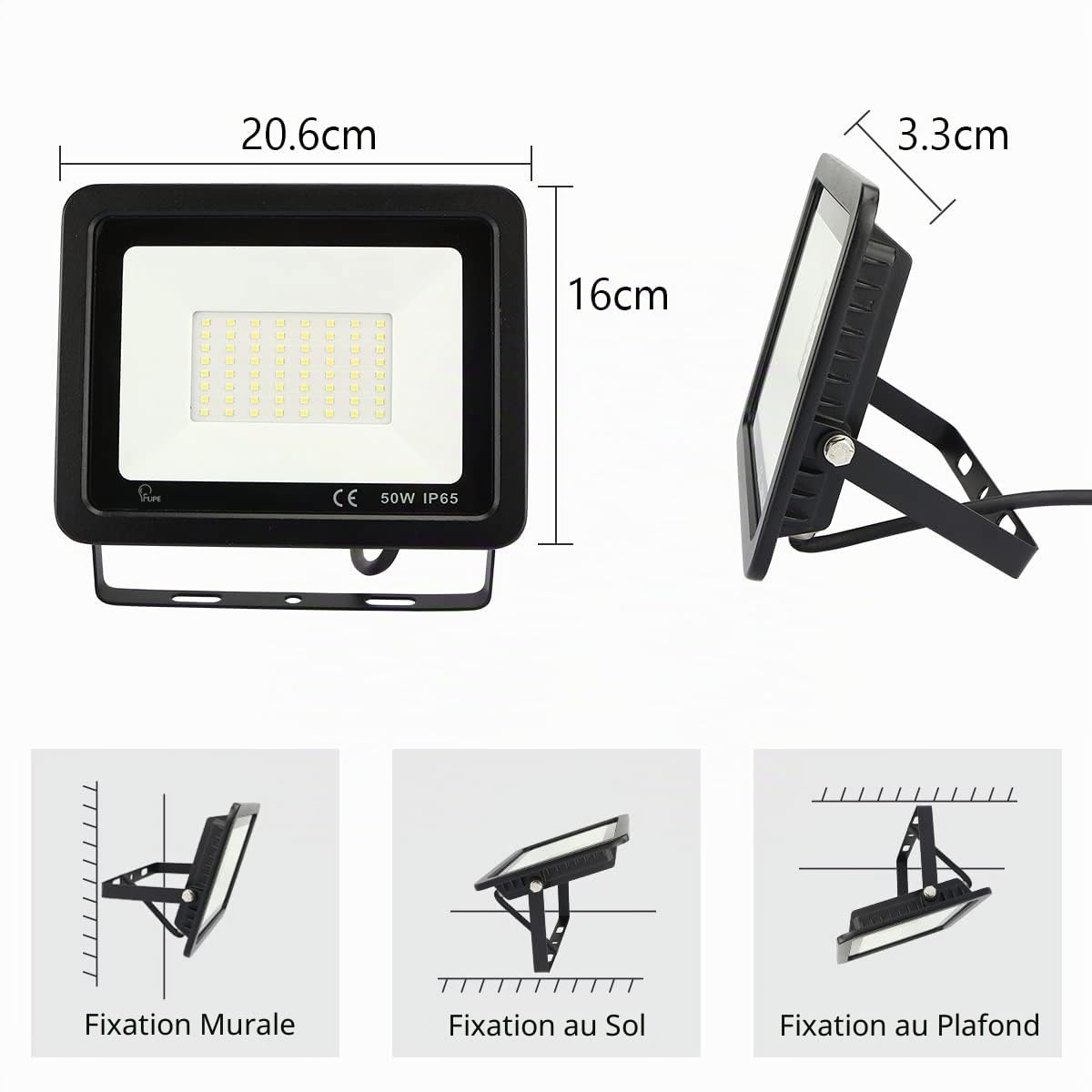 YCZM Projecteur LED Extérieur 50W,Spot LED Extérieur avec 72 LEDs Eclairage Exterieur IP65 Etanche,Projecteur 4500K Eclarage luminaire exterieur pour Jardin,Garage,Entrée,La Cour【2 Pièces Noir】
