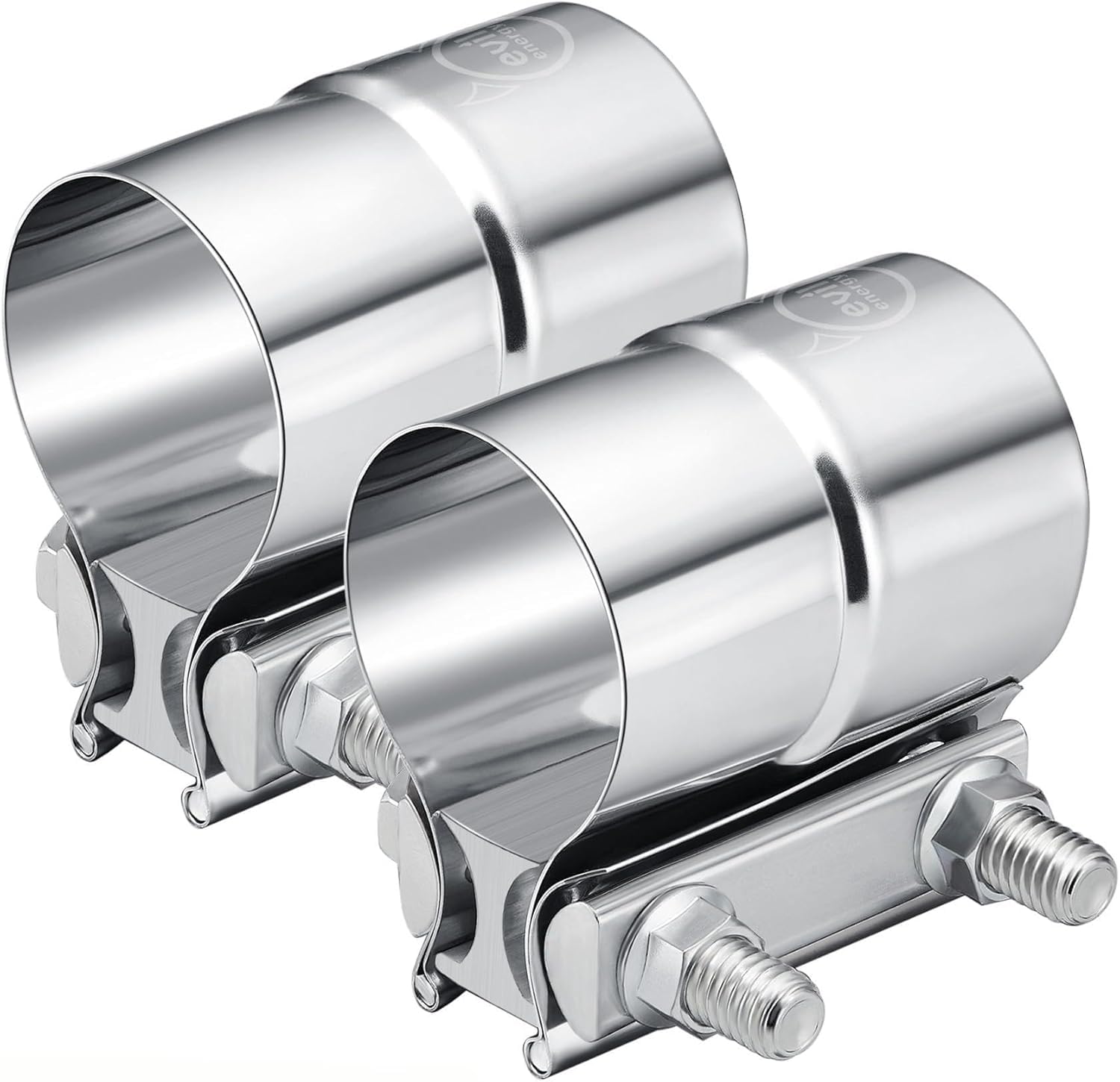 EVIL ENERGY 2'' Exhaust Clamp,Lap Joint Band Clamp Stainless Steel for Pipes,Mufflers,Catalytic Converters (2PCS, 2.0 inch)