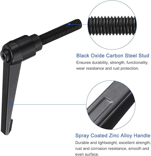 Miniatura 147 de uxcell 4 manijas de palanca de sujeción, perno macho roscado de acero al carbono de óxido negro M8 x 0.59 pulgadas, asas ajustables de bloqueo