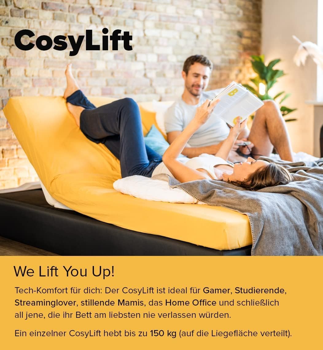 COSYLIFT Lattenrost Add-On, Boxspringbett Add-On - elektrisch Verstellbarer Lift für Lattenroste & Matratzen, für alle Betten & Boxspringbetten - mit Motor & Handschalter