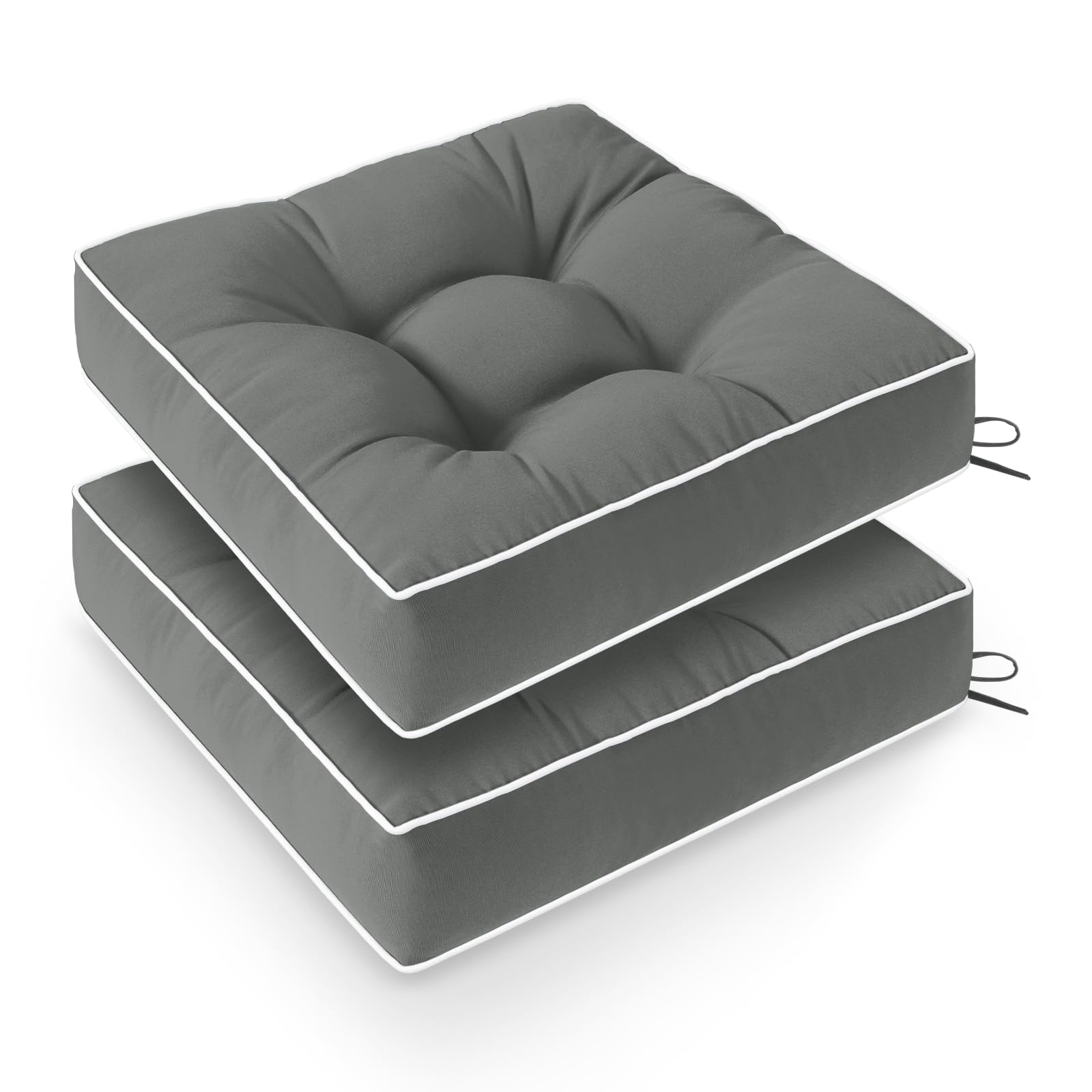 Wellsin Outdoor Chair Cushions Set of 2, Patio Cushions for Outdoor Furniture, Tufted Waterproof Outdoor Chair Pads, 19 x 19 Inch, Dark Gray-image-22