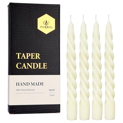 Beeswax Taper Candles Set of 4,Spiral Taper Candle Dripless Short