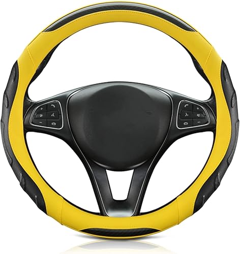 Miniatura 8 de Ergocar Funda deportiva para volante, transpirable, antideslizante, de fibra de carbono y piel de microfibra, protector de volante de automóvil de