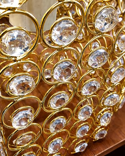 Image of Homesake Crystal Pendant Ceiling Light | Gold Metal Hanging Lamp with Crystal Ring Shade | Modern Luxury Chandelier for Living Room, Dining Room, Bedroom, Hallway & Balcony | E27 Holder