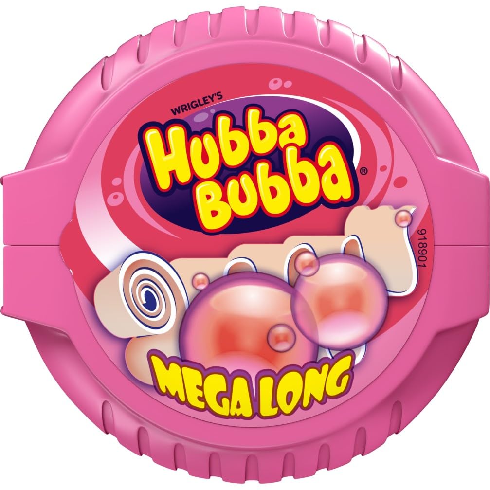 HUBBA HUBBA Chewing Gum Rouleau Bubble Gum Goût Fancy Fruit 12 Rouleaux 180 cm