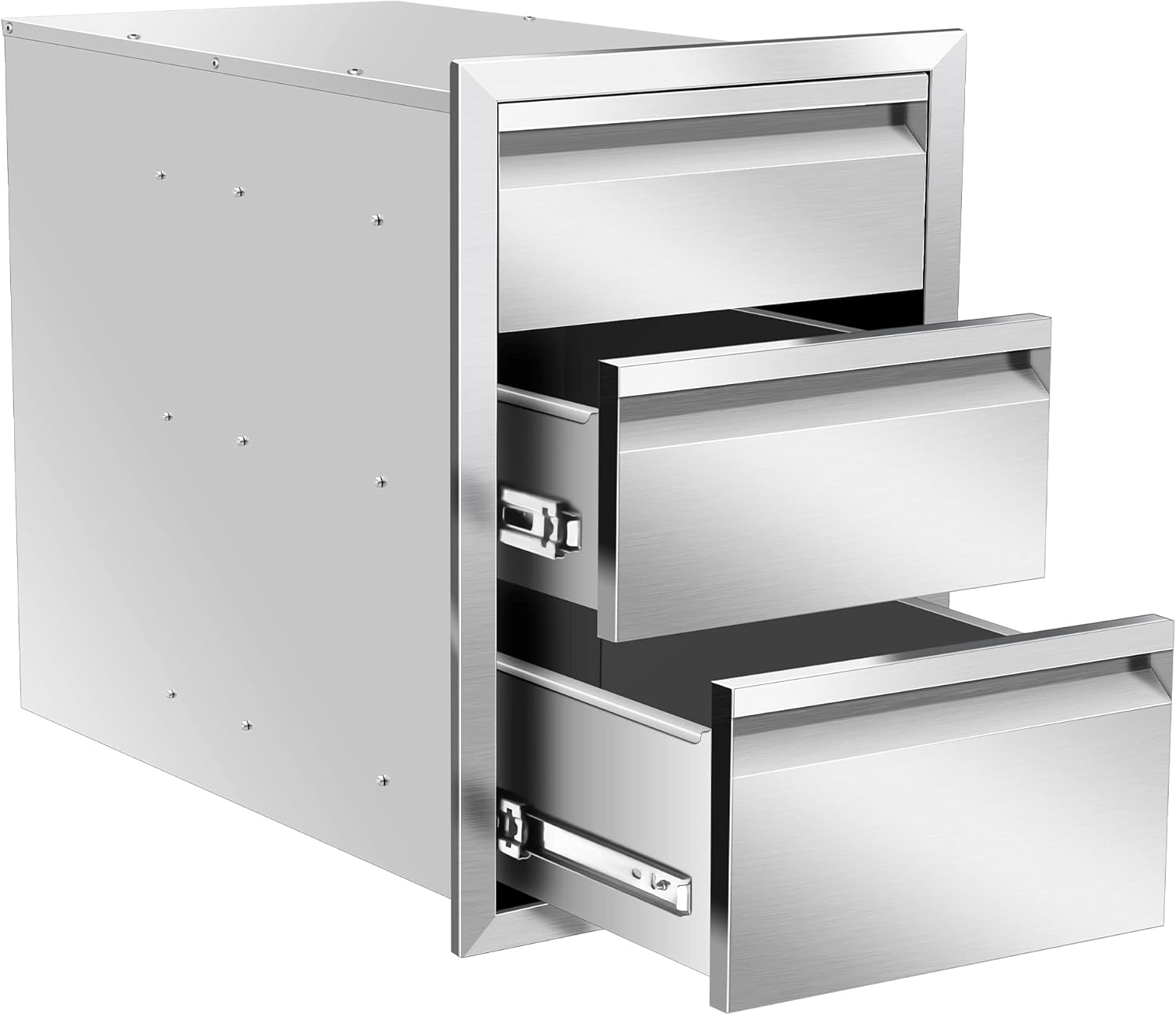 Outdoor Kitchen BBQ Drawer Handleless, Stainless Steel Built-in Triple Drawers 16" W x 21" H x 23" D, BBQ Access Drawers for Outdoor Kitchen Island or Grill Station