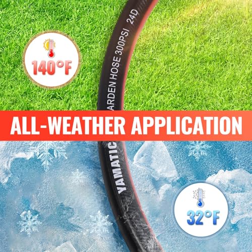 Image of YAMATIC 50ft Flexible Garden Hose 5 /8in I.D. with 360 Swivel Brass Handle | 50 FT Heavy Duty Water Hose with 3 /4 inch Brass Male to Female Connectors, Leakproof for All-Weather Outdoor Use Agriculture Lawn