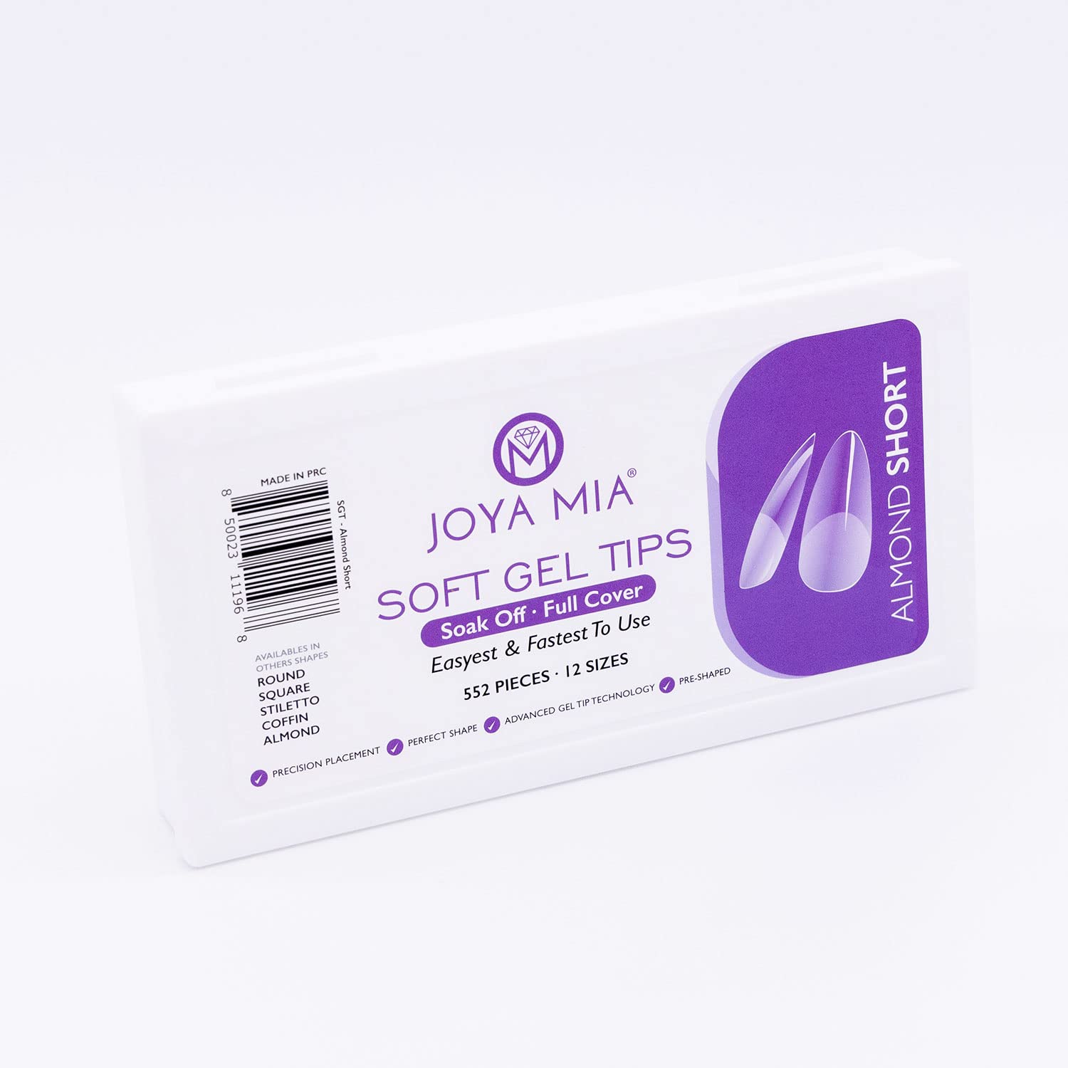 Soft Gel Nail Tips Full Cover Nail Tips Kit for Soak Off Nail Extensions, 550 Pcs Clear Soft Pre-buff PMMA False Press on Nail Tips, 11 Sizes - 10 Shapes to choose from (Almond Short)