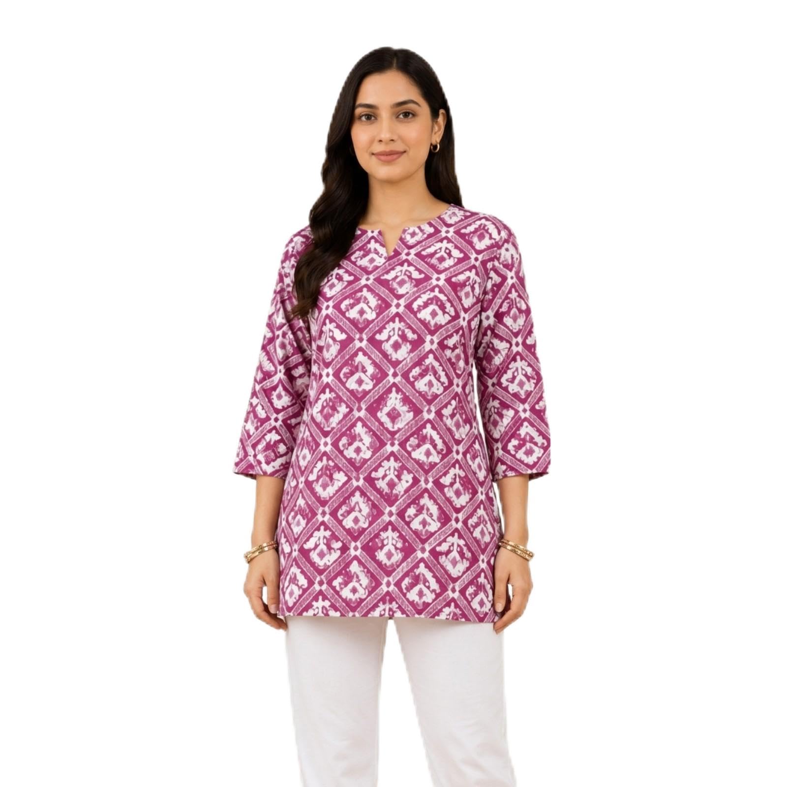 Women's Cotton Cambric Printed Short Kurti | Regular Fit | 3/4 Sleeve | Casual Ethnic Top-image-13