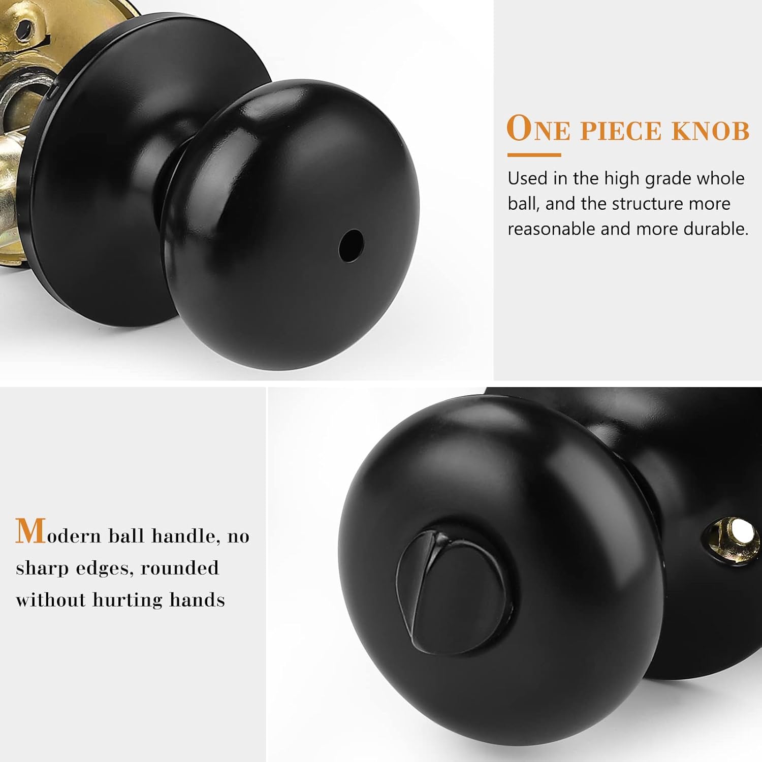 Probrico Privacy Door Knobs Matte Black Finish, 3 Pack Privacy Doorknob Lock, Universible Door Handles with Adjustable Latch 60-70mm