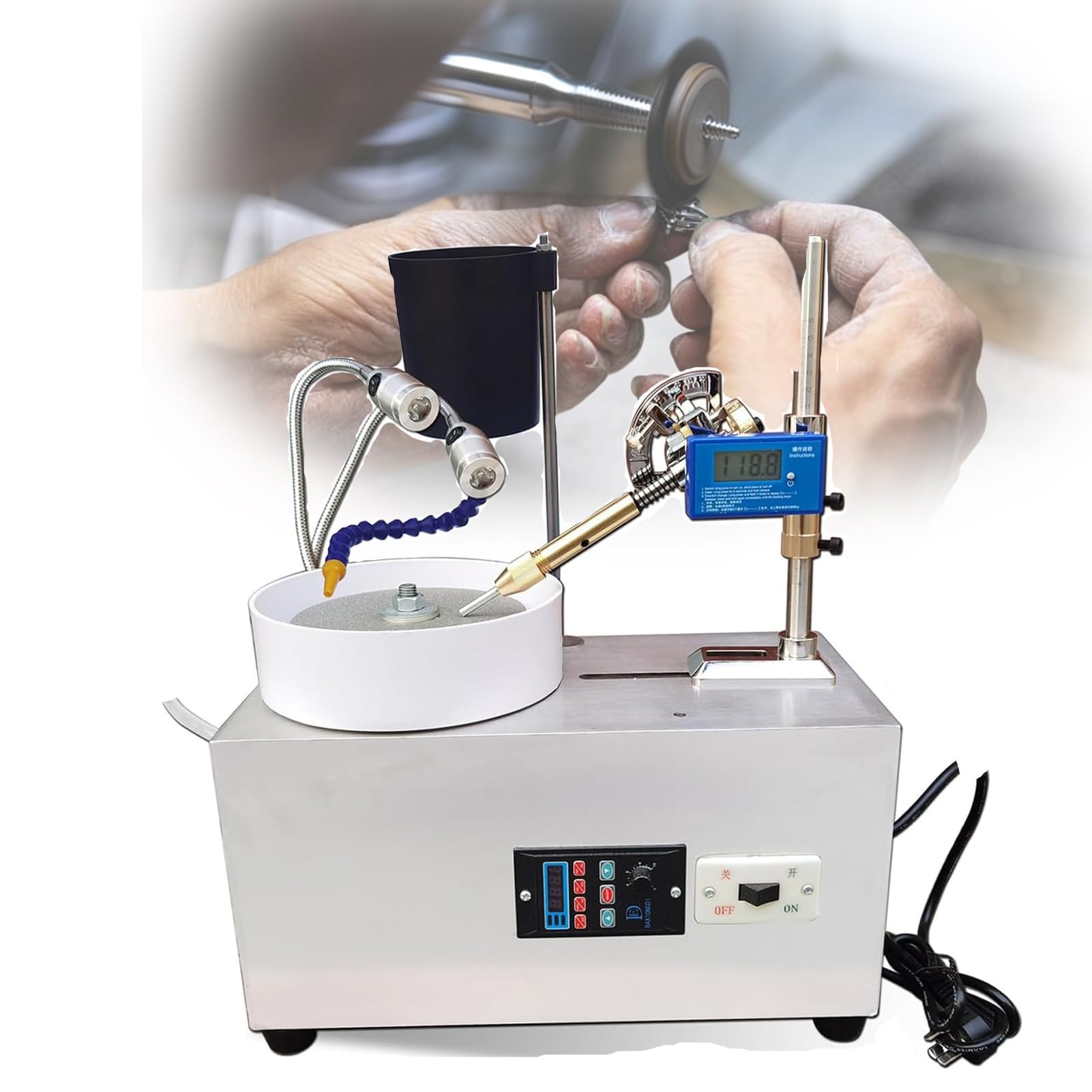 LYJIANGXIN Jade Grinding Polishing Machine, Gemstone Faceting Machine, 180W Copper Motor, Silent Bearings, 80 Nm Torque, 0-2800 RPM Variable Speed, Light, Splash Protection, Lapidary Tool