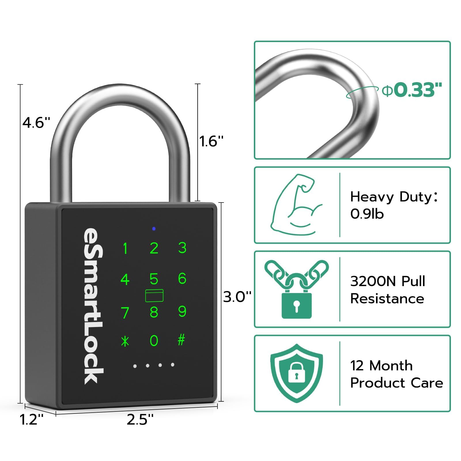 Eseesmart Robustes intelligentes Vorhängeschloss, Bluetooth-Vorhängeschloss mit Code und RFID, wetterfestes Code-Kombinationsschloss für Tor, Schuppen, Zaun, Garage, Spind, Container