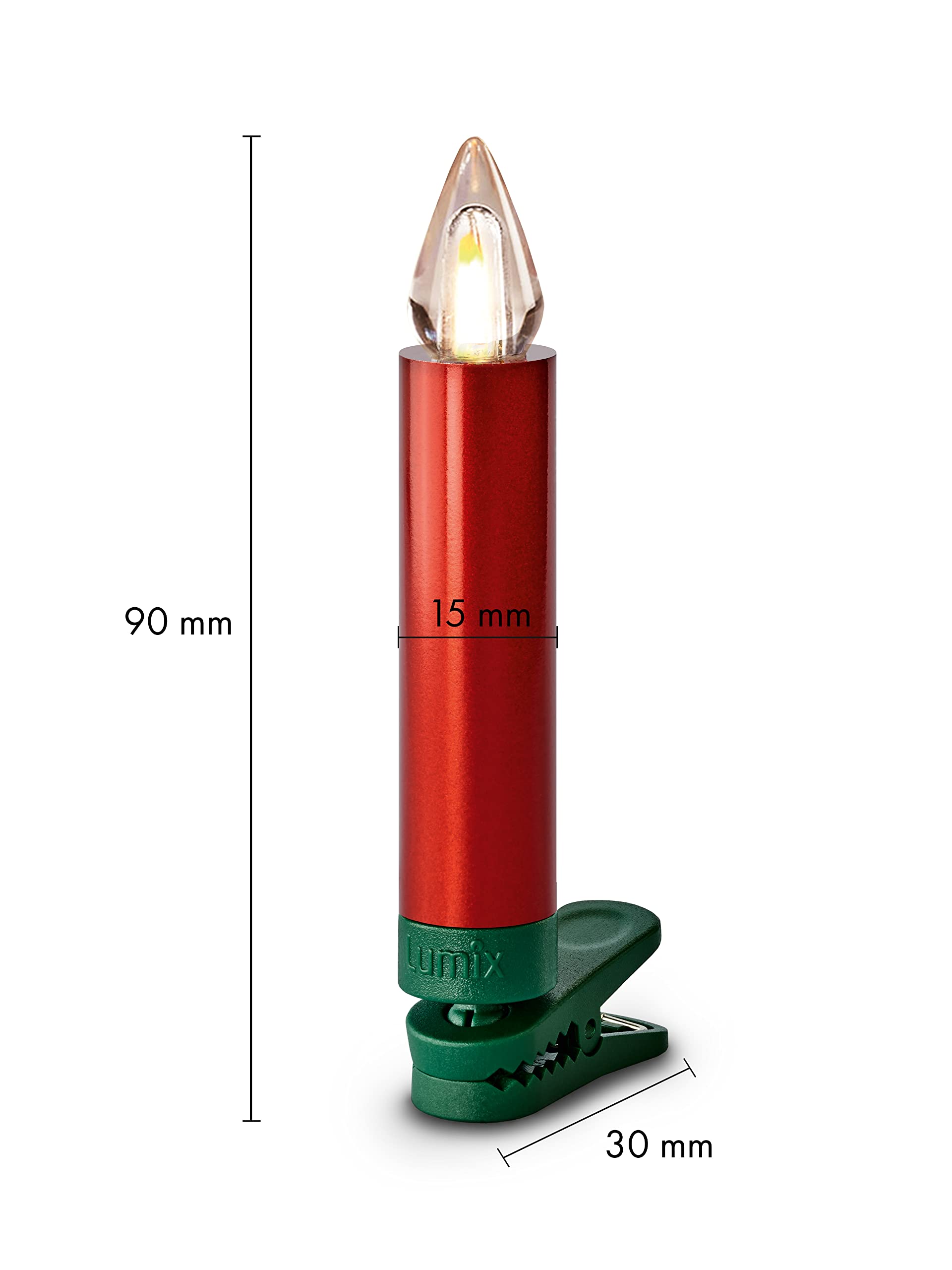 Lumix® kabellose LED Christbaumkerzen Weihnachtsbaumkerzen 12er Basis-Set SuperLight Flame Metallic Mini Rot 9cm warmweiß inkl. Fernbedienung 77146