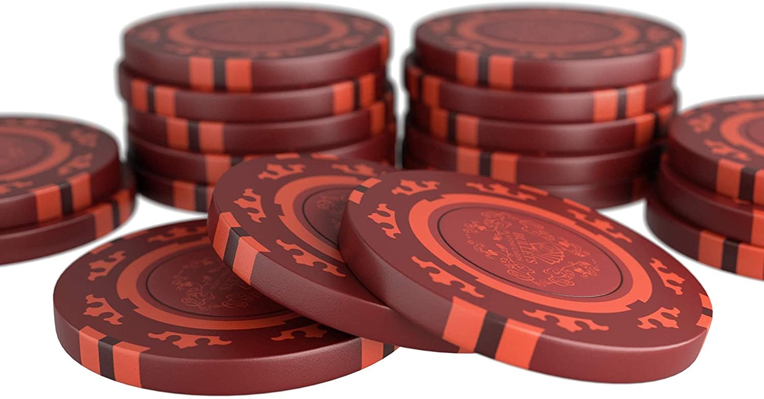 Bullets Playing Cards, 25 Clay żetony do pokera Corrado do zestawu do pokera, bez wartości, 14 g, średnica 4 cm, kolor czerwony