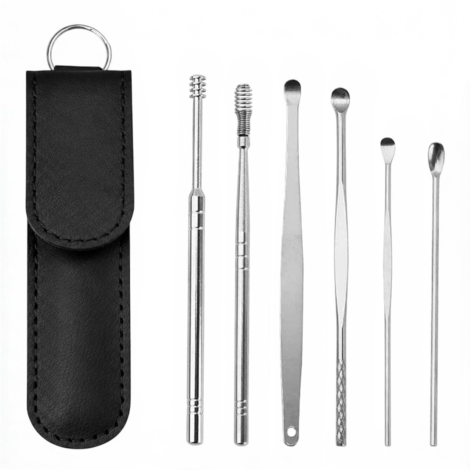 Keli 6 Pcs Stainless Steel Ear Wax Removal Tool Kit with PU Leather Storage Case, Reusable & Portable Ear Pick Curette Set for Safe Cleaning & Care for Men, Women & Kids (Multicolor)-image-39