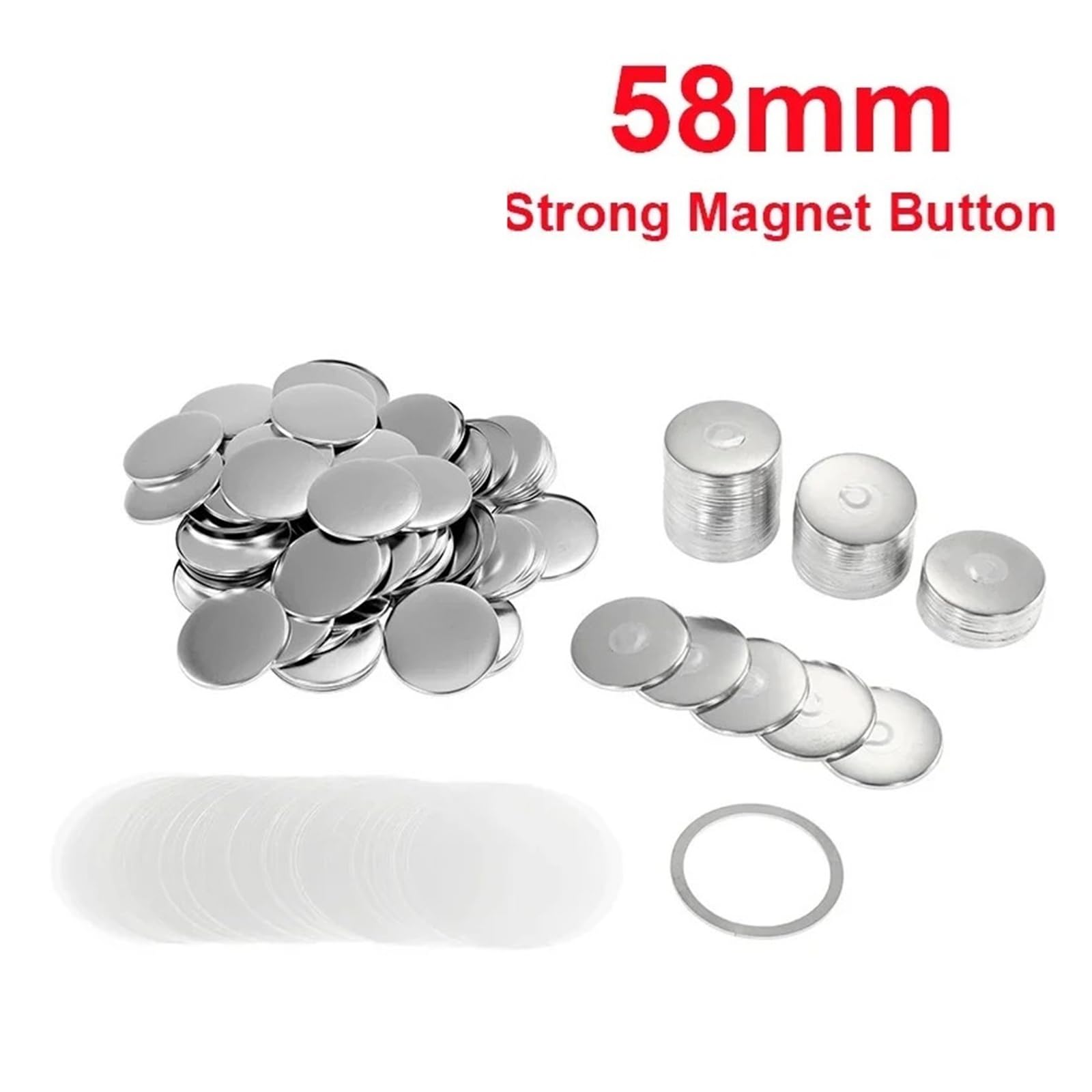 100 Stück 58 mm Magnet Kühlschrank Abzeichen Pin Button Maker Teile for Kunsthandwerk Herstellung Kühlschrank Abzeichen Set Für die DIY-Bastelproduktion(Strong Magnet Button)