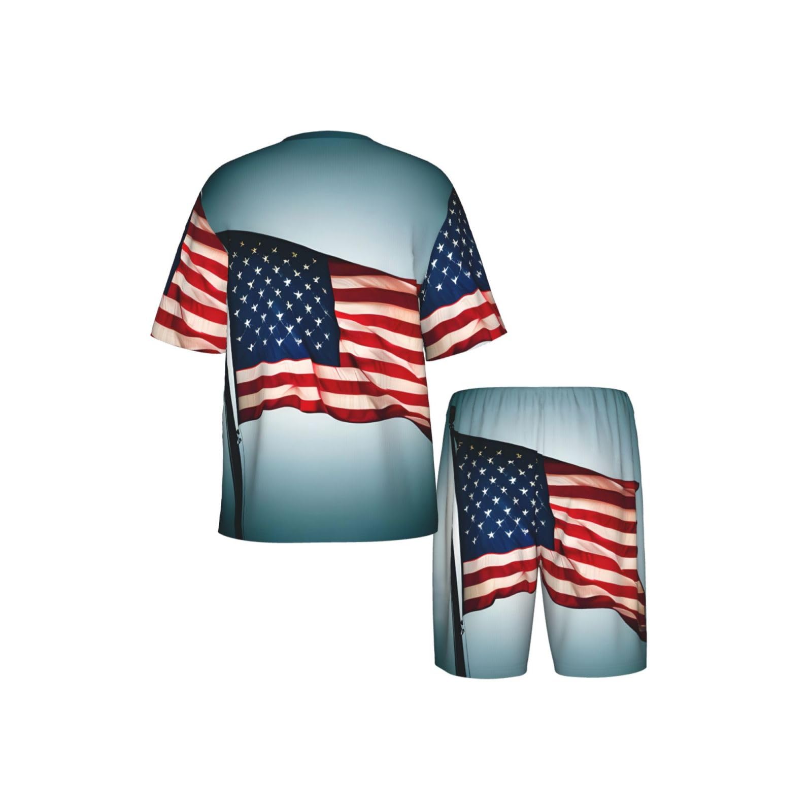Conjunto de pijama clásico para hombre, estampado de bandera estadounidense, pantalones cortos de pijama suaves para hombre, perfecto para noches de verano