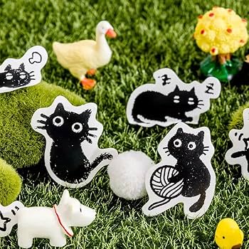Amazon.co.jp: 45枚 シール 猫 黒猫 ネコ 可愛い アンティーク
